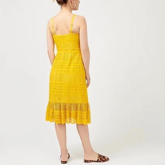 J. Crew Geometric lace midi dress yellow sz 0 - Picture 2 of 9